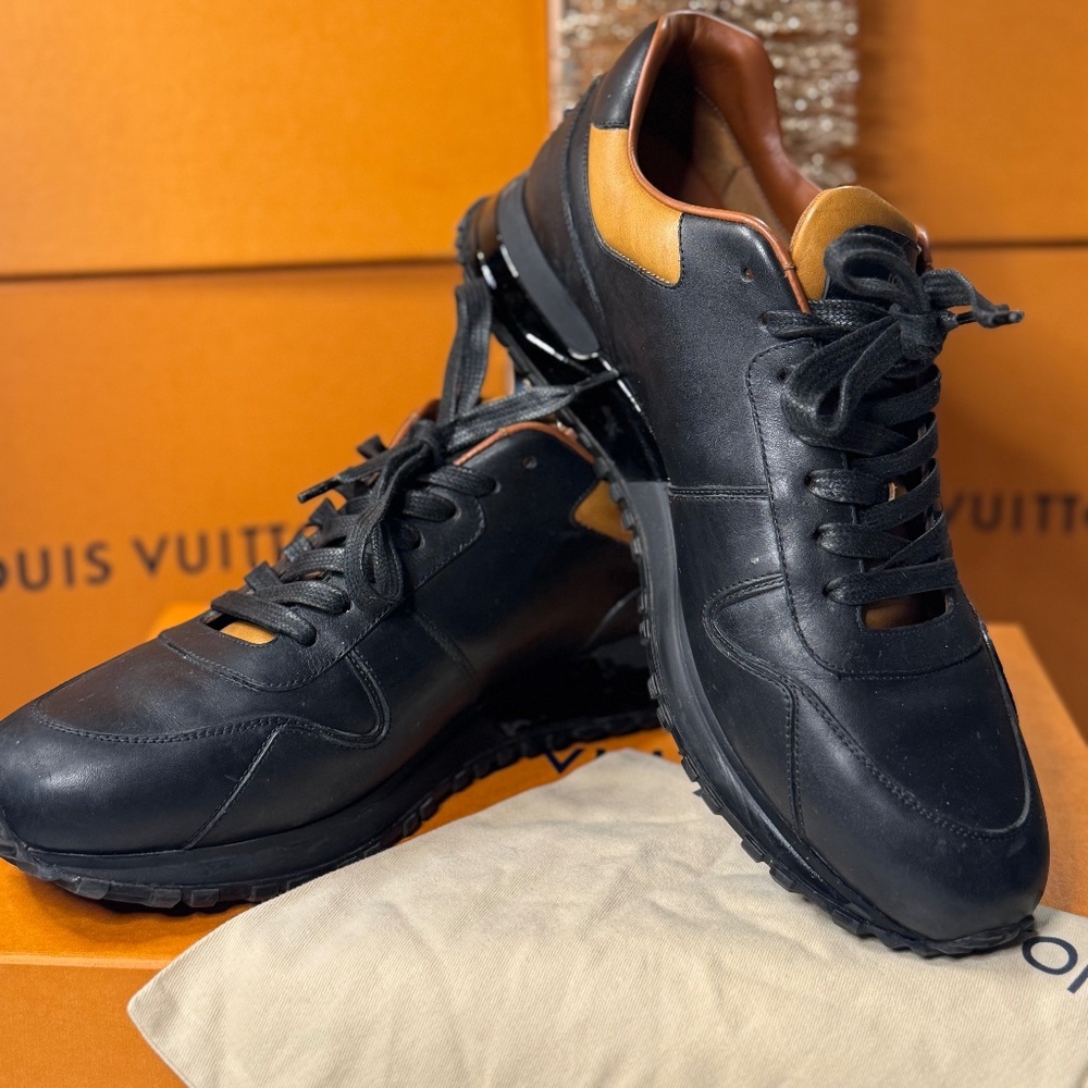 Louis Vuitton Black Leather Sneakers w/ Brown Accent